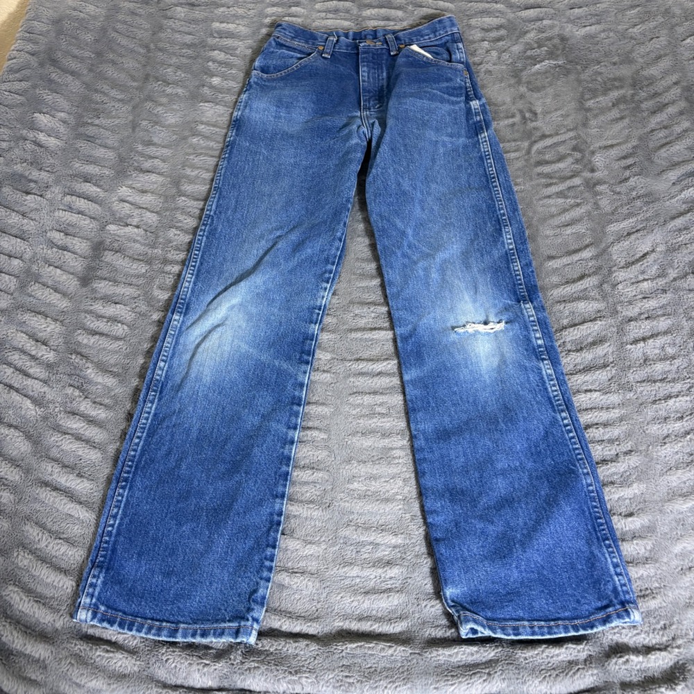 Wrangler 13MWZBP Cowboy Cut Slim Fit Jeans Medium Wash Blue 16 Slim Distressed